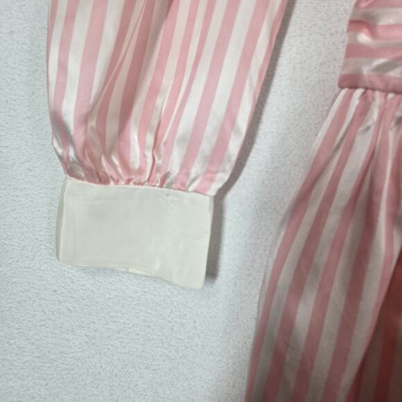 VTG Bonnie Jean Satin Dress Sz 8 Pink White Striped Long Sleeve Collar Lace - Picture 5 of 14